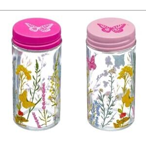 Dolly Parton Wildflower Spring Set Of 2 Pink GLASS Spice Shakers Sealed DG NEW
